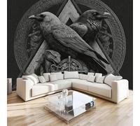DILANI Papier Peint Panoramique Intissé Photo Mural Corbeau Viking 350x256 cm 3D Motif Muraux Geant Mat Poster Triangle Runique Décoration murale Art non tissé décoration chambre TV mur salon