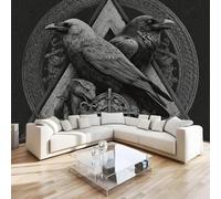 DILANI Papier Peint Panoramique Intissé Photo Mural Corbeau Viking 400x280 cm 3D Motif Muraux Geant Mat Poster Triangle Runique Décoration murale Art non tissé décoration chambre TV mur salon