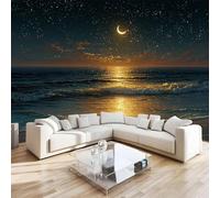 DILANI Papier Peint Panoramique Intissé Photo Mural Coucher De Soleil Sur La Plage 350x256 cm 3D Motif Muraux Geant Mat Poster Paysage Décoration murale Art non tissé décoration chambre TV mur salon