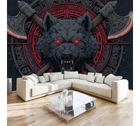 DILANI Papier Peint Panoramique Intissé Photo Mural Hache De Combat Du Loup 250x175 cm 3D Motif Muraux Geant Mat Poster Animaux Sombres Décoration murale Art non tissé décoration chambre TV mur salon