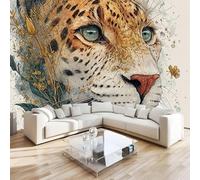 DILANI Papier Peint Panoramique Intissé Photo Mural Léopard 366x254 cm 3D Motif Muraux Geant Mat Poster Animaux Kawaii Décoration murale Art non tissé décoration chambre TV mur salon