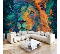 DILANI Papier Peint Panoramique Intissé Photo Mural Lion 350x256 cm 3D Motif Muraux Geant Mat Poster Animaux Kawaii Décoration murale Art non tissé décoration chambre TV mur salon