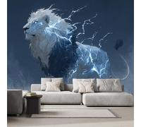 DILANI Papier Peint Panoramique Intissé Photo Mural Lion Foudre 250x175 cm 3D Motif Muraux Geant Mat Poster Kawaii Animaux Décoration murale Art non tissé décoration chambre TV mur salon