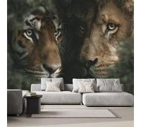 DILANI Papier Peint Panoramique Intissé Photo Mural Lion Tigre 200x140 cm 3D Motif Muraux Geant Mat Poster Kawaii Animaux Décoration murale Art non tissé décoration chambre TV mur salon