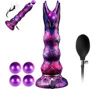 Dildo Fantasy XXL 20cm Ovipositeur avec Nœud - Dildo Alien Dragon Gonflable avec 4 Œufs en Silicone, Grand Plug Anal Texturé avec Ventouse, Accessoire BDSM Fantaisie pour Homme Femme Couple (A)