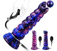 Dildo Fantasy XXL 21cm Ovipositeur avec Nœud - Dildo Alien Dragon Gonflable avec 4 Œufs Silicone, Grand Plug Anal Texturé avec Ventouse, Accessoire BDSM Fantaisie pour Homme Femme Couple (B)