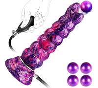 Dildo Fantasy XXL 21cm Ovipositeur avec Nœud - Dildo Alien Dragon Gonflable avec 4 Œufs Silicone, Grand Plug Anal Texturé avec Ventouse, Accessoire BDSM Fantaisie pour Homme Femme Couple (A)