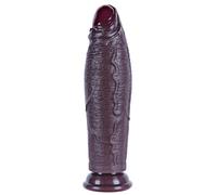 Dildo réaliste non circoncis de 21,5 cm, diamètre 5 cm, plug anal noir épaissi, silicone double densité, base à ventouse, large stimulateur du point G, dildo réaliste épaissi avec prépuce