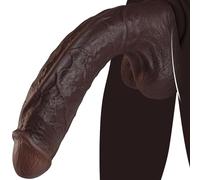 Dildo Silicone Noir Profond Réaliste 11 pouces avec Double Ventouse Anal Sans BPA pour Couples Confort
