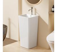 DILECI - Lavabo Totem Blanc Carré aux Angles Arrondis - Lavabo sur Pied en Céramique Mate - Design Moderne et Épuré - Idéal Salle de Bain, Hôtels, Bars et Espaces Publics - Installation Facile