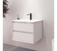 Dileci - Meuble Salle de Bain avec Vasque Intégrée - Meuble Blanc à 2 Tiroirs - Commode Salle de Bain Moderne avec Fermeture Douce et Design Épuré - 60x46x55 cm