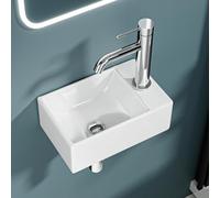 DILECI - Mini Lave-Mains Ultra Compact Sortie Droite 30x19x11 cm - Vasque en Céramique Blanche Brillante - Idéal pour Toilettes, WC et Très Petits Espaces - Design Épuré et Moderne