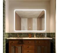 Dileci Miroir LED Rectangulaire 100x70 cm avec Contour Givré - Éclairage Dimmable 6000K Blanc Naturel - Fonction Anti-Buée, Prise EU Incluse, Installation Facile, Design Moderne pour Salle de Bain