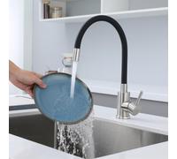 DILECI - Robinet de Cuisine Chrome et Noir avec Bec Flexible - Mitigeur Haut Pivotant avec Jet Laminaire Économiseur d'Eau - Pratique et Durable - Idéal pour Cuisine Fonctionnelle et Écologique