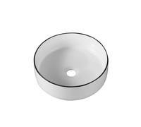 DILECI - Vasque à Poser Ronde en Céramique blanche avec liseré noire mate - Lavabo Design Épuré , Élégant pour Salle de Bain - Contemporain et Durable - Finition Luxe et Intemporelle - 36x36x12 cm