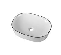 DILECI - Vasque à Poser Ronde Ovale en Céramique blanche avec liseré Noire Mate - Lavabo Design Épuré et Élégant pour Salle de Bain - Style Contemporain et Durable - Finition Luxe et Intemporelle