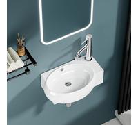 DILECI Vasque Lave-Mains Murale Blanche Sortie Droite avec Cuve Ovale 43x39x15 cm - Lavabo Compact en Céramique avec Trop-Plein - Idéal WC et Petite Salle de Bain