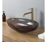 DILECI - Vasque Ovale en Verre Teinté Strié 51x35x15,5 cm - Lavabo à Poser Design Luxueux et Moderne - Texture Striée Lumineuse - Idéal Salle de Bain Contemporaine - Élément Central Élégant