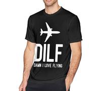 DILF Damn I Love Flying Men's Basic Outdoor Casual Custom Short Sleeve T-Shirt Cotton Tee Manches Courtes(XX-Large)