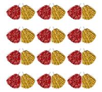 DILIBRA Lot de 24 pompons métalliques de pom-pom girl avec poignée bâton, fleur de main d'équipe pour adultes, esprit d'équipe (rouge + or)