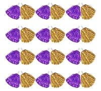 DILIBRA Lot de 24 pompons métalliques de pom-pom girl avec poignée de bâton, fleur pour adultes, esprit d'équipe, sport, fête dansante (doré + violet)
