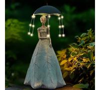 DiliComing Statue de fée solaire d'extérieur - Sculpture de fille en résine de 45,7 cm avec lumières LED pour jardin/terrasse/cour | Figurines de fée d'extérieur imperméables, cadeaux uniques pour