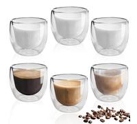 Dilireba 6 Pièces Tasse a Cafe, Verre Double Paroi 80Ml, Tasses à Expresso à Double Paroi Isotherme, Verres à Café en Verre 80ml, Tasse a Cafe Double Paroi, Pour Cappuccino Couche Lait, Thé