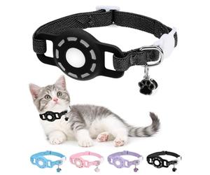 DILLYBUD Airtag - Collier extensible pour chat avec support Apple Air Tag pour garçon et fille, collier de suivi GPS élastique pour chatons et chiots, réglable de 22,9 à 30,5 cm, noir
