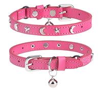 DILLYBUD Collier en cuir pour chat garçon et fille avec clochette et ceinture élastique de sécurité, clou étoile et lune personnalisé, collier réglable à boucle de sécurité pour chaton, petits et