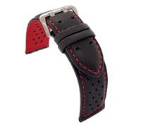 Diloy Bracelet cuir lisse perforé style rally racing - Couture et doublure colorées - Tailles 18mm 20mm 22mm 24mm - Noir avec rouge bleu jaune orange blanc - Design sportif 380 Noir Et Rouge 20mm