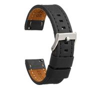 Diloy Bracelet cuir veau ciré style vintage couture blanche - Pour montre sportive ou classique - Tailles 18mm 20mm 22mm 24mm 26mm - Fait main - Noir ou marron 384 Noir 18mm