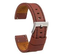 Diloy Bracelet cuir veau ciré style vintage couture blanche - Pour montre sportive ou classique - Tailles 18mm 20mm 22mm 24mm 26mm - Fait main - Noir ou marron 384 Intermédiaire Marron Et Noir 18mm