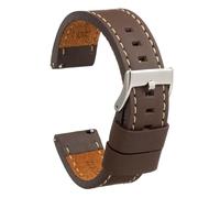 Diloy Bracelet cuir veau ciré style vintage couture blanche - Pour montre sportive ou classique - Tailles 18mm 20mm 22mm 24mm 26mm - Fait main - Noir ou marron 384 Marron Foncé 20mm