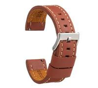 Diloy Bracelet cuir veau ciré style vintage couture blanche - Pour montre sportive ou classique - Tailles 18mm 20mm 22mm 24mm 26mm - Fait main - Noir ou marron 384 Brun Intermédiaire 18mm