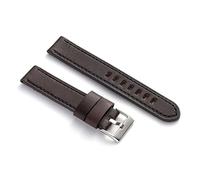 Diloy Bracelet cuir veau ciré style vintage couture blanche - Pour montre sportive ou classique - Tailles 18mm 20mm 22mm 24mm 26mm - Fait main - Noir ou marron 384 Marron Foncé Et Noir 18mm