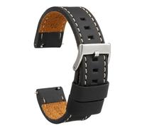 Diloy Bracelet cuir veau ciré XL couture blanche - Style vintage fait main extra long - Pour montres classiques ou sportives - Tailles 18mm 20mm 22mm 24mm 384EL Noir Et Blanc 20mm