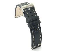 Diloy Bracelet cuir veau huilé style aviateur pilote flieger avec rivets - Tailles 18mm 20mm 22mm 24mm - Noir marron foncé marron clair - Design sportif classique 381 Noir 20mm