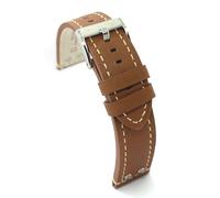 Diloy Bracelet cuir veau huilé style aviateur pilote flieger avec rivets - Tailles 18mm 20mm 22mm 24mm - Noir marron foncé marron clair - Design sportif classique 381 Brun Clair 24mm