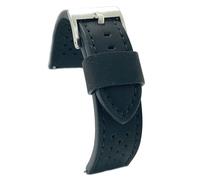 Diloy Bracelet cuir veau lisse perforé style rally racing - Vintage - Couture noire, blanche, rouge ou bleue - Tailles 20mm 22mm 24mm - Noir - Design sportif classique 398 Noir 24mm