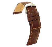 Diloy Bracelet cuir veau perforé style rally racing Couture couleur contrastée - Sport pour montre - Tailles 18mm 20mm 22mm 24mm Noir, marron, rouge, bleu marine 367 Brun Moyen 24mm