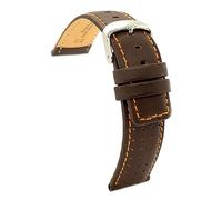 Diloy Bracelet cuir veau perforé style rally racing Couture couleur contrastée - Sport pour montre - Tailles 18mm 20mm 22mm 24mm Noir, marron, rouge, bleu marine 367 Marron Foncé 18mm