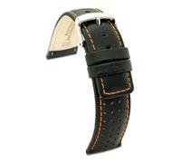 Diloy Bracelet cuir veau perforé style rally racing Couture couleur contrastée - Sport pour montre - Tailles 18mm 20mm 22mm 24mm Noir, marron, rouge, bleu marine 367 Noir 20mm