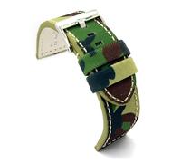 Diloy Bracelet de montre en tissu camouflage militaire et cuir 18mm 20mm 22mm 24mm 26mm 28mm 30mm Ref 370 Vert 28mm