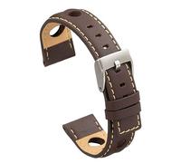 Diloy Bracelet en cuir de veau perforé style rallye racing - Design sportif pour montre - Tailles 20mm 22mm 24mm - Noir, marron, bordeaux ou bleu marine P355 Marron Foncé 22mm