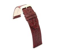 Diloy Bracelet en cuir pour montre classique - Cuir de vache avec motif crocodile à écailles rondes - Plat, style classique, boucle en acier - Tailles 12mm 14mm 16mm 18mm 20mm 22mm P209 Bordeaux