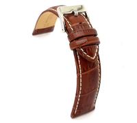 Diloy Bracelet montre cuir gravé crocodile écaille carrée bombé sport couture blanche - Tailles 14mm 16mm 18mm 20mm 22mm 24mm 26mm 28mm 30mm - Élégant 378 Brun Moyen 26mm