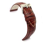 Diloy Bracelet montre cuir gravé crocodile écaille carrée bombé sport couture blanche - Tailles 14mm 16mm 18mm 20mm 22mm 24mm 26mm 28mm 30mm - Élégant 378 Brun Intermédiaire 28mm