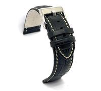 Diloy Bracelet montre cuir gravé crocodile écaille carrée bombé sport couture blanche - Tailles 14mm 16mm 18mm 20mm 22mm 24mm 26mm 28mm 30mm - Élégant 378 Noir 18mm