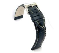 Diloy Bracelet montre cuir gravé crocodile écaille carrée bombé sport couture blanche - Tailles 14mm 16mm 18mm 20mm 22mm 24mm 26mm 28mm 30mm - Élégant 378 Bleu Marine 26mm