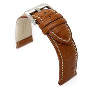 Diloy Bracelet montre cuir gravé crocodile écaille carrée bombé sport - Tailles 14mm 16mm 18mm 20mm 22mm 24mm 26mm 28mm 30mm - Élégant et robuste 368 Marron claro y Blanco 28mm